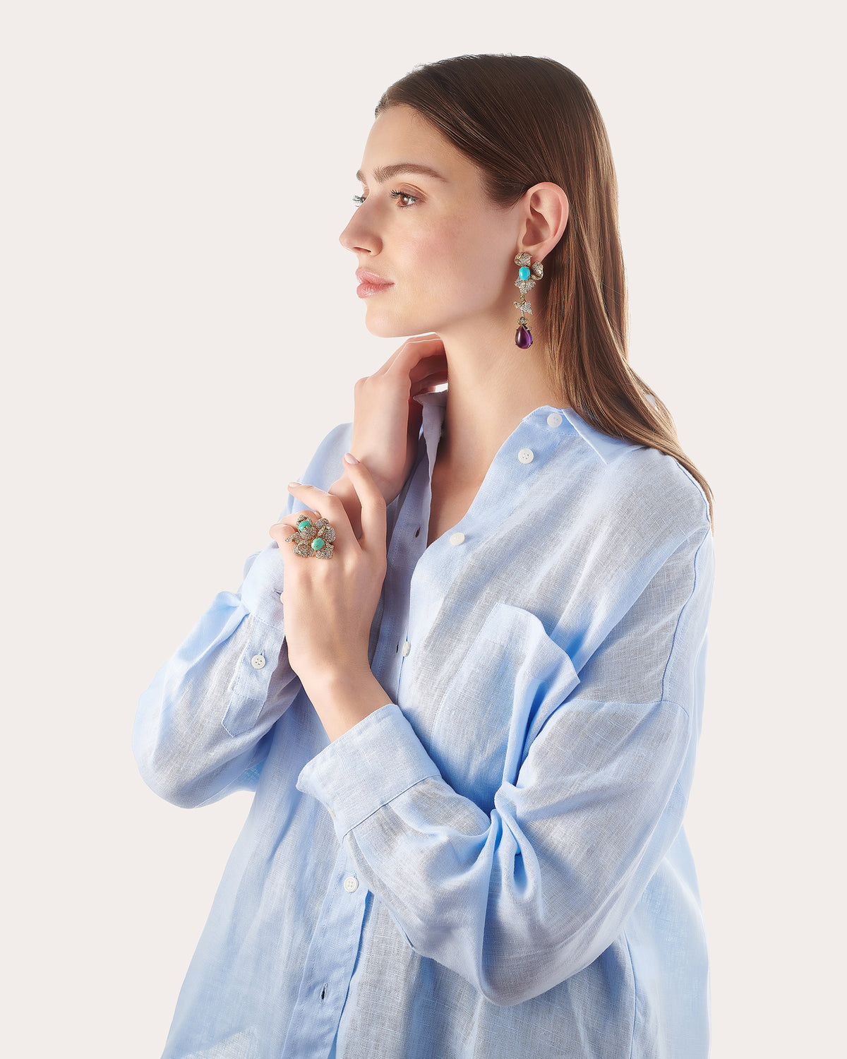 Turquoise & Diamond Blossom Ring