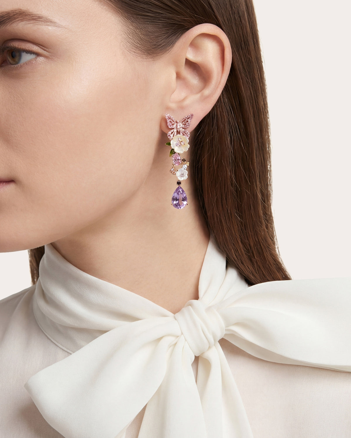 Amethyst & Diamond Vine Drop Earrings