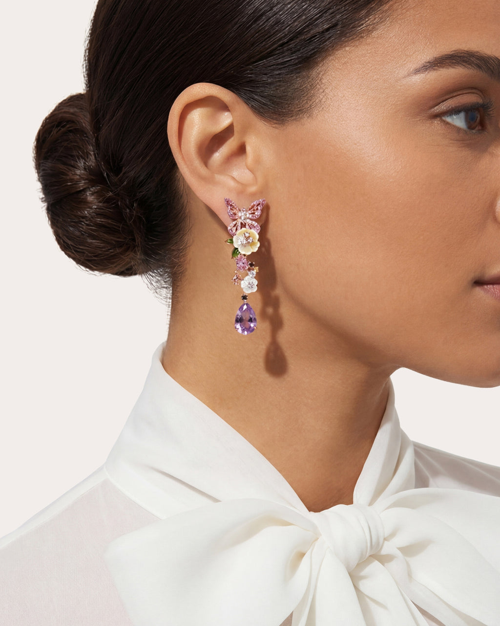 Amethyst & Diamond Vine Drop Earrings
