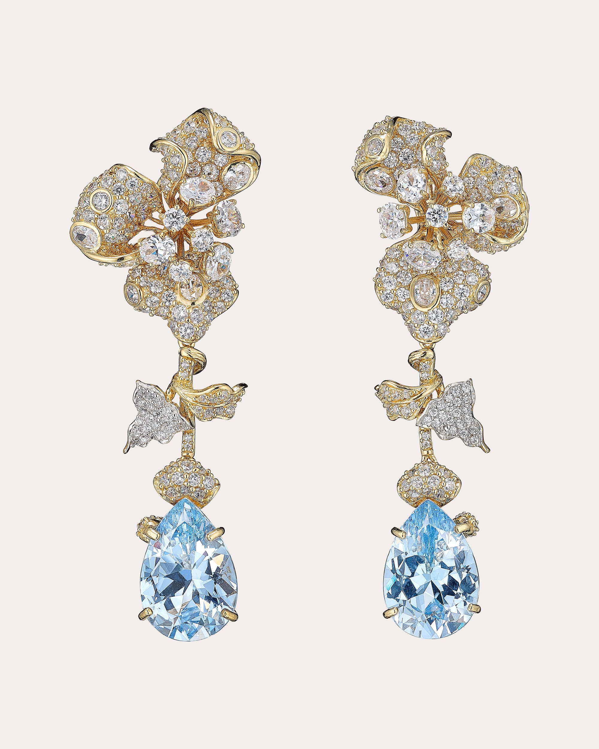 Aquamarine Orchid Detachable Drop Earrings