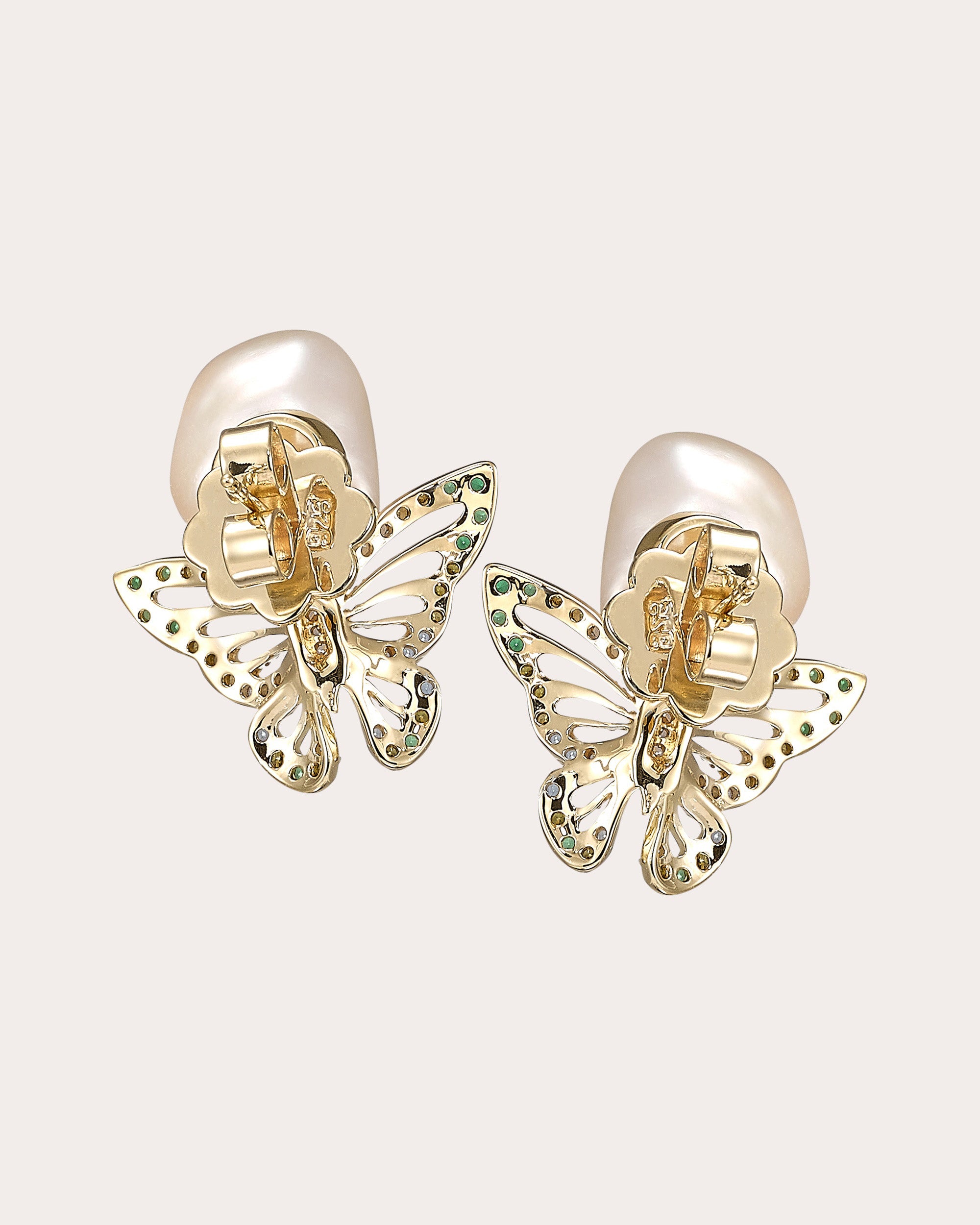 Cultured Pearl Butterfly Stud Earrings