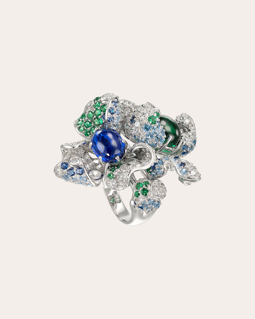 Emerald & Sapphire Blossom Ring