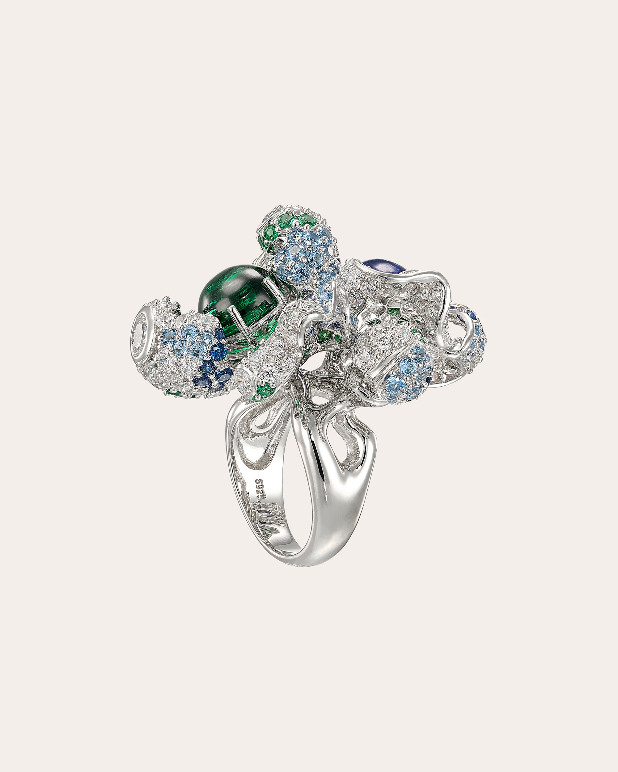 Emerald & Sapphire Blossom Ring