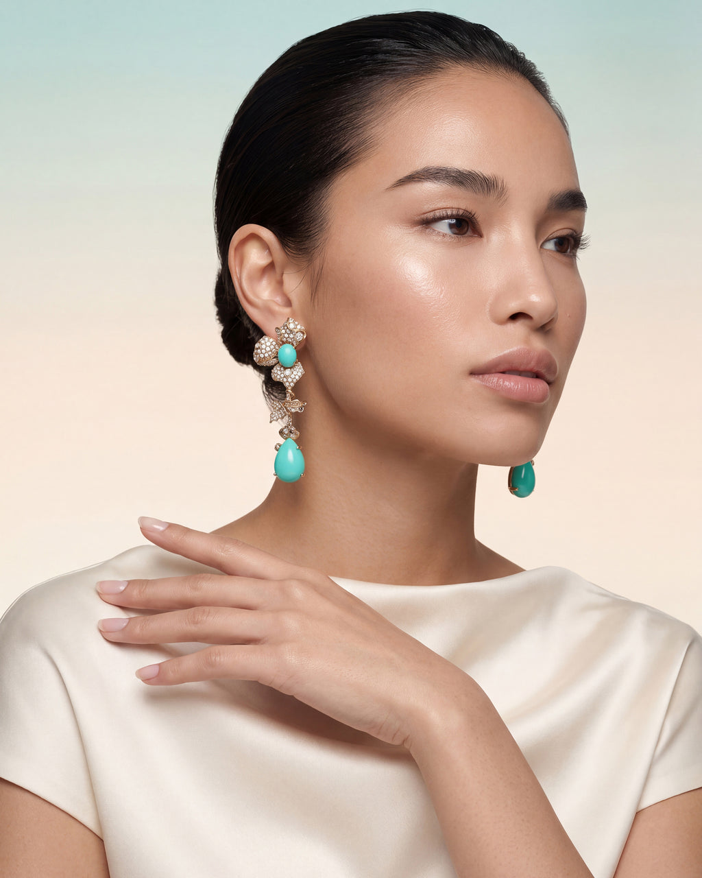 Turquoise & Diamond Orchid Drop Earrings