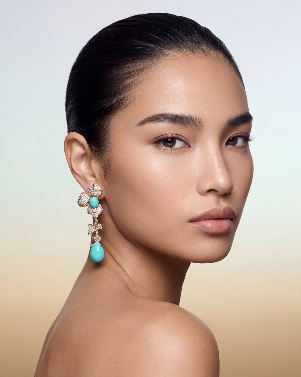 Turquoise & Diamond Orchid Drop Earrings