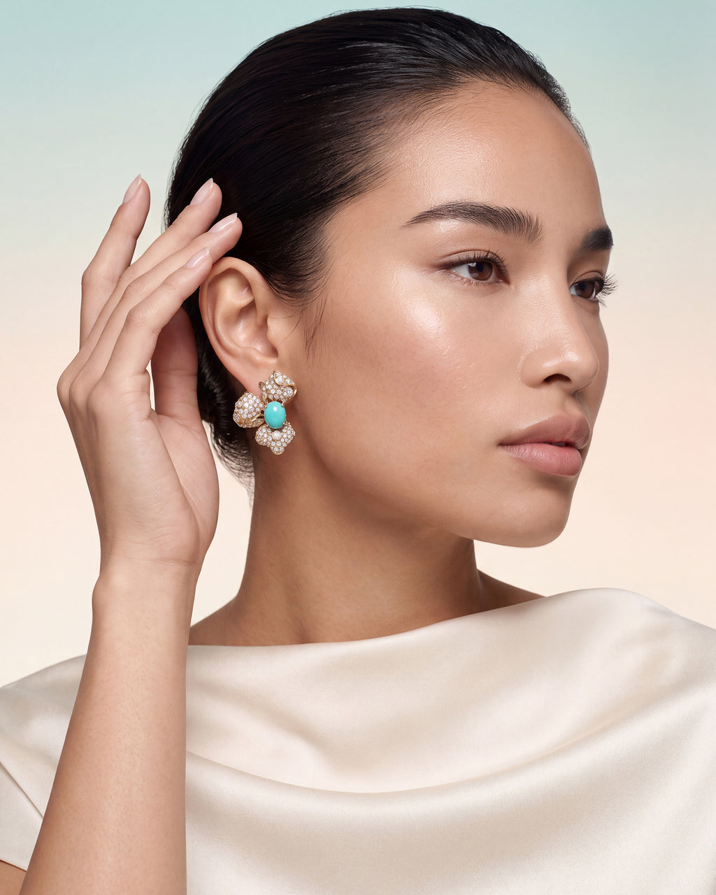 Turquoise & Diamond Orchid Drop Earrings