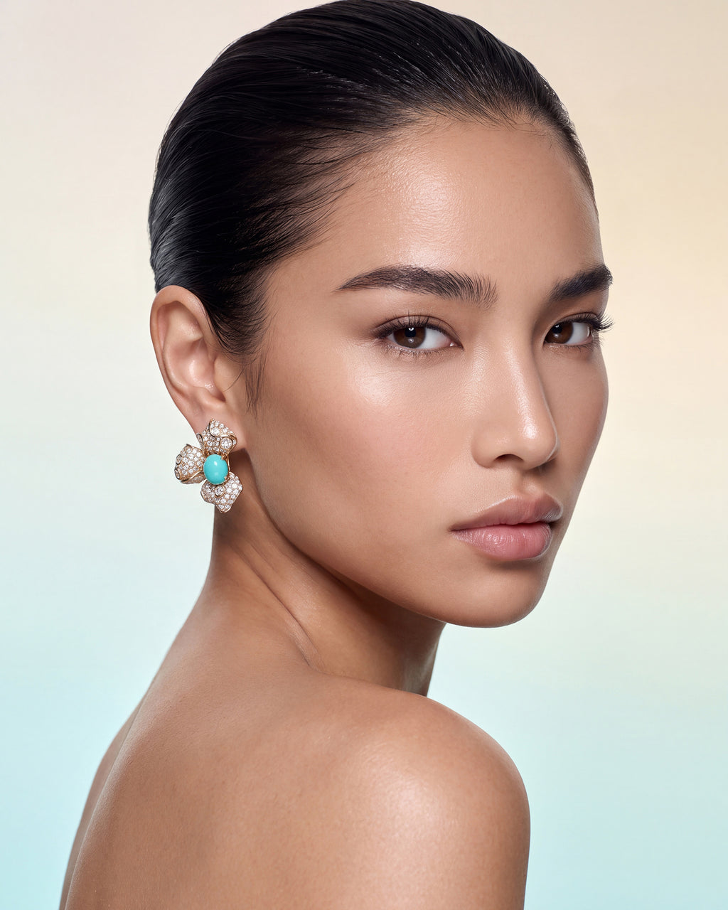 Turquoise & Diamond Orchid Drop Earrings