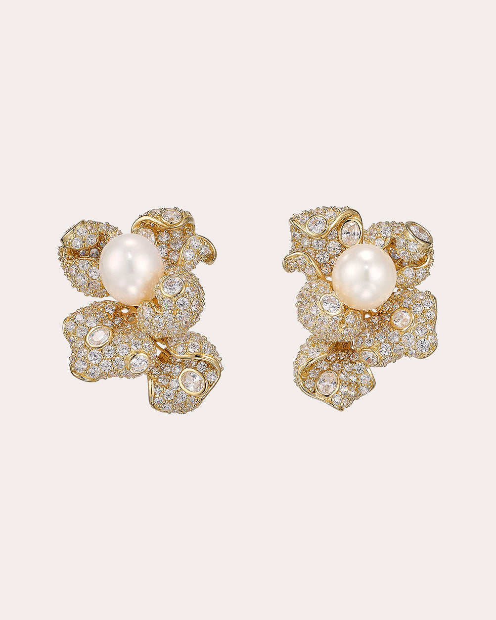 Diamond & Cultured Pearl Blossom Stud Earrings