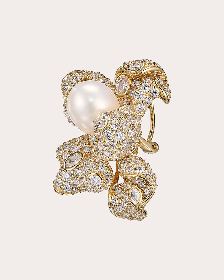 Diamond & Cultured Pearl Blossom Stud Earrings