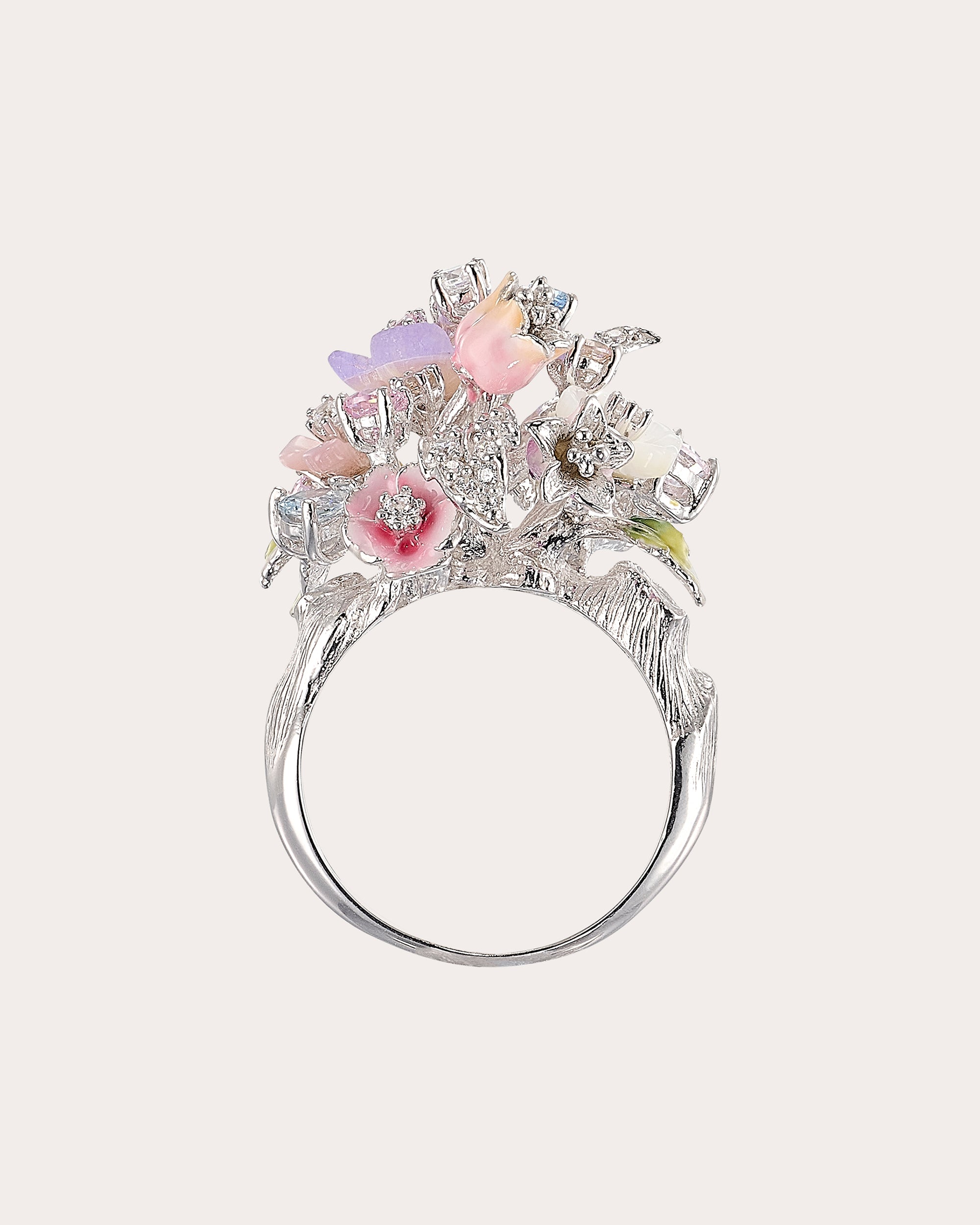 Diamond & Mother of Pearl Lavender Primrose Bouquet Ring | Olivela