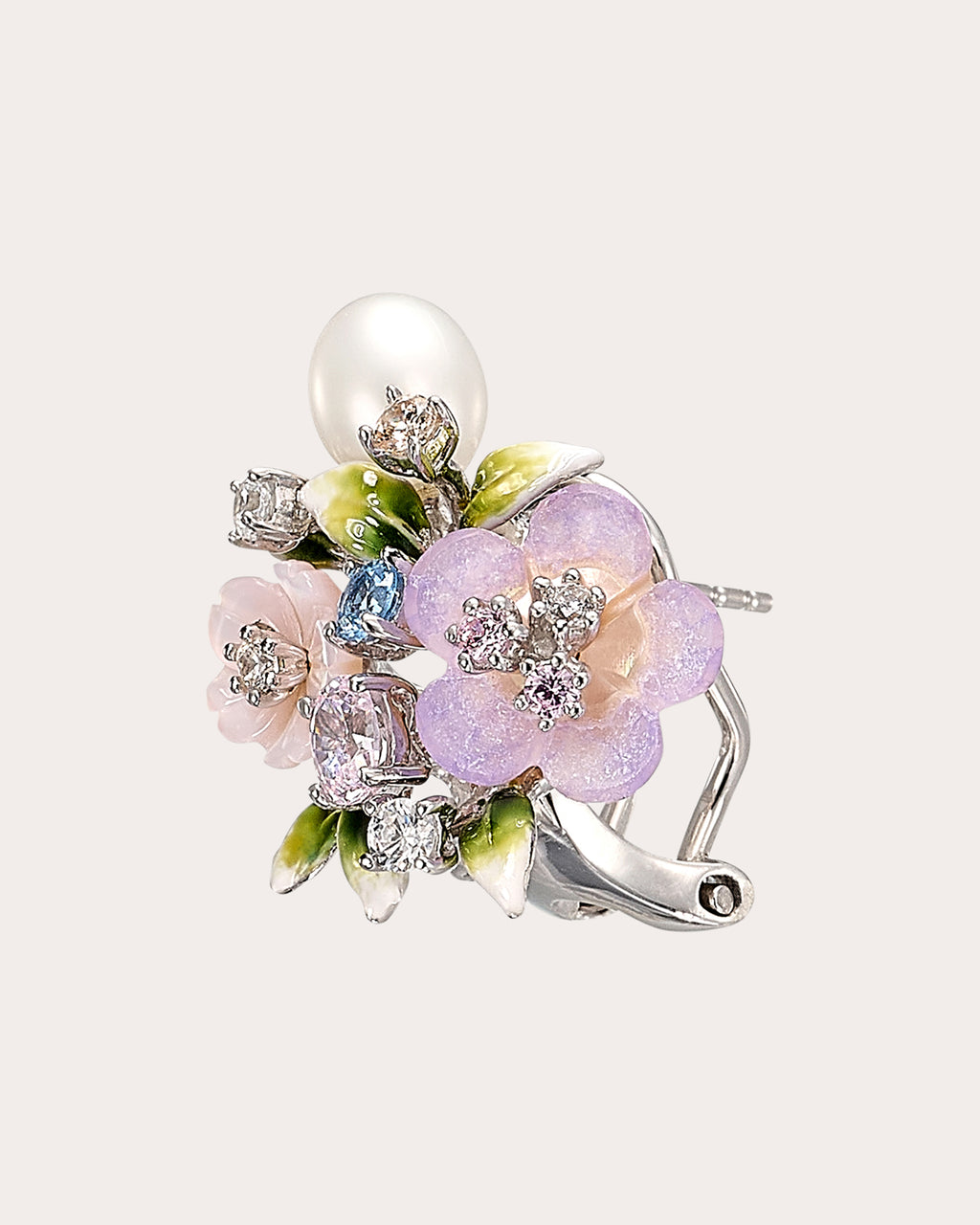 Diamond & Mother of Pearl Lavender Primrose Vine Stud Earrings