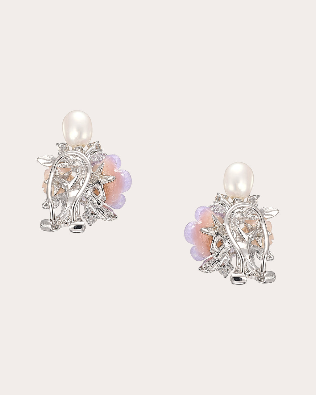 Diamond & Mother of Pearl Lavender Primrose Vine Stud Earrings