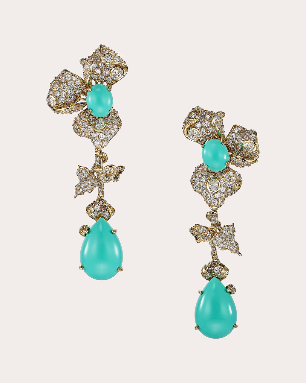 Turquoise & Diamond Orchid Drop Earrings