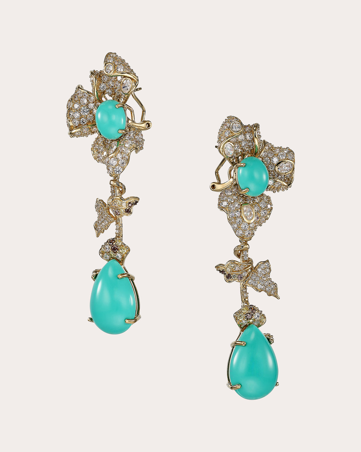 Turquoise & Diamond Orchid Drop Earrings