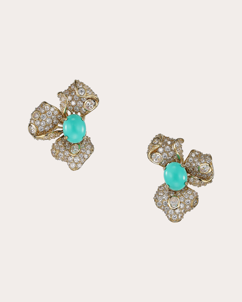 Turquoise & Diamond Orchid Drop Earrings