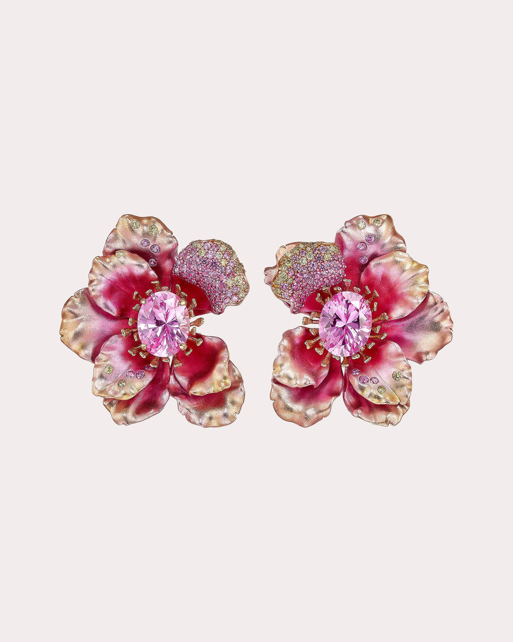 Pink Sapphire Peony Poppy Stud Earrings