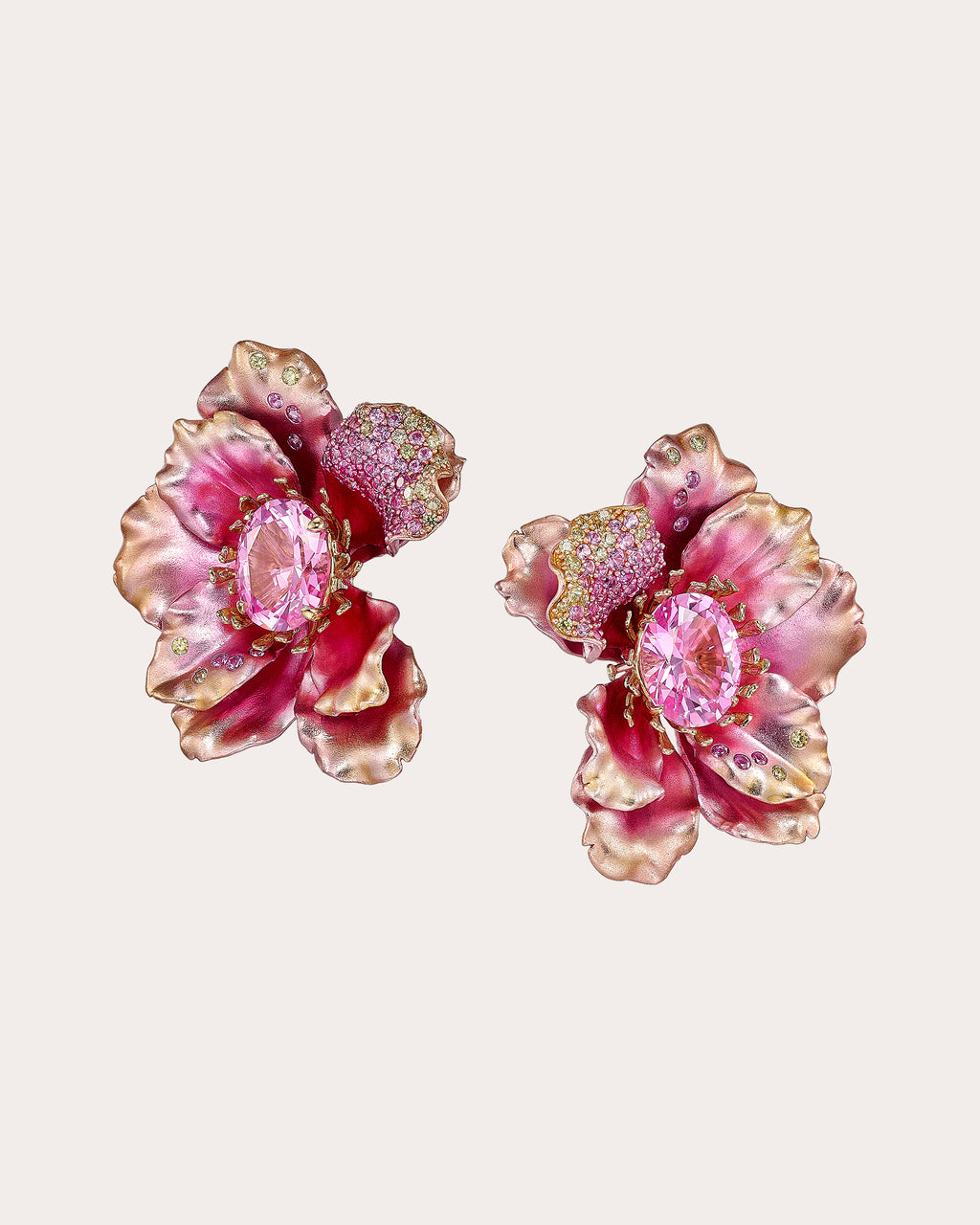 Pink Sapphire Peony Poppy Stud Earrings