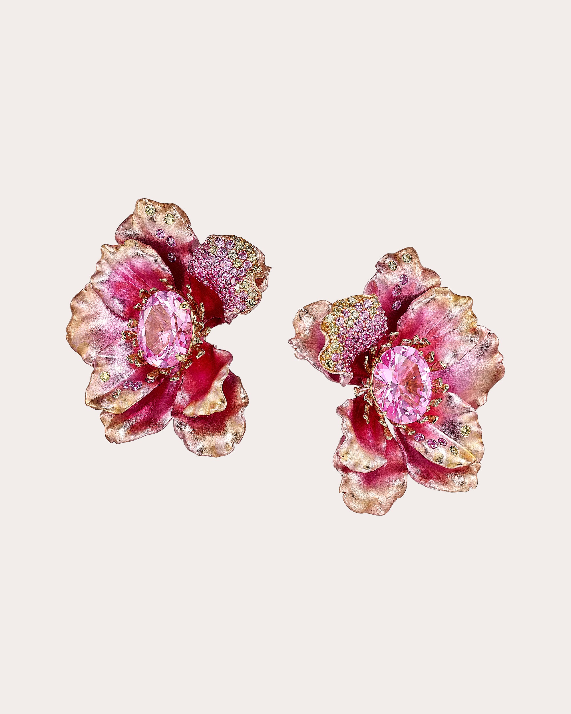 Pink Sapphire Peony Poppy Stud Earrings