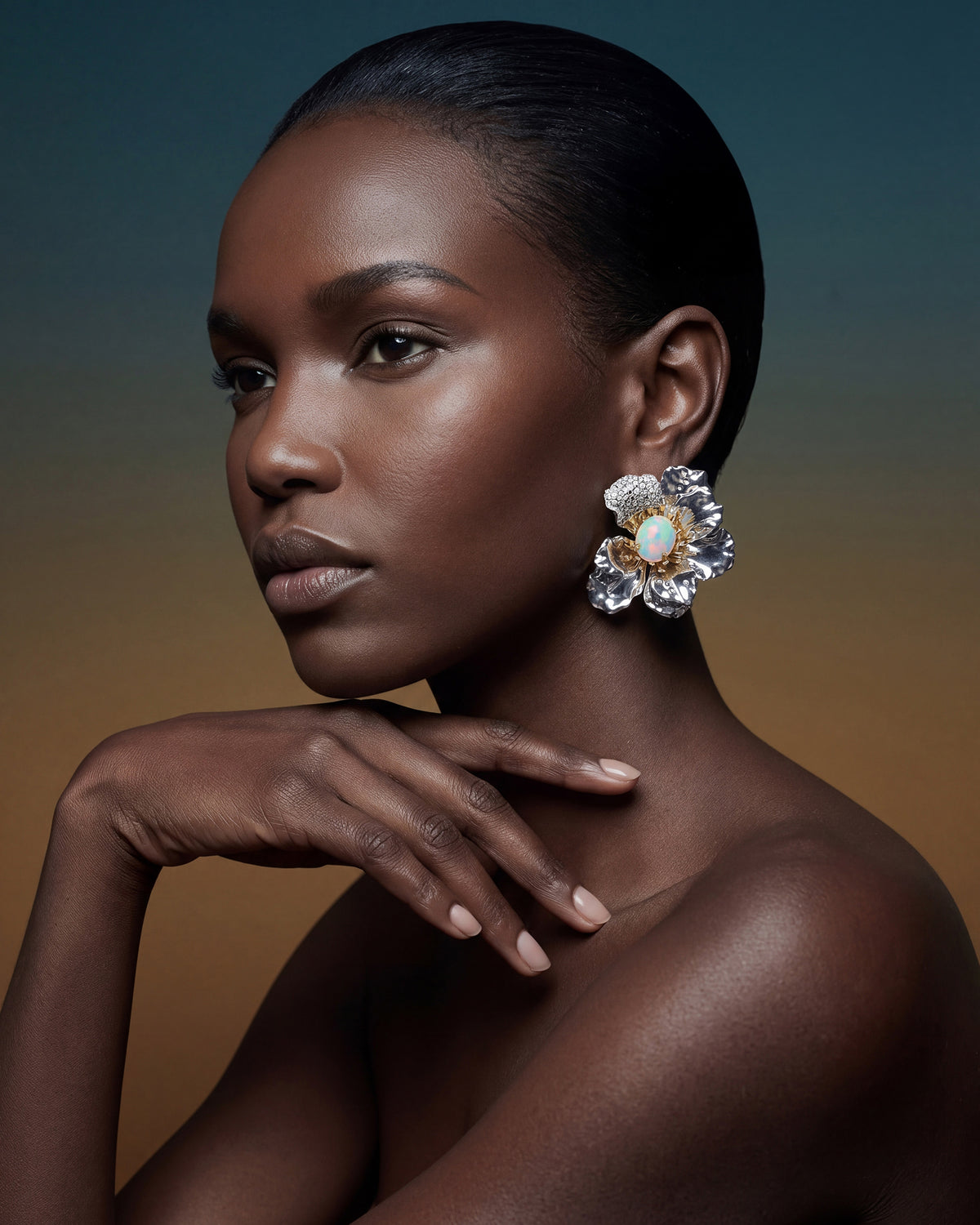Blue Opal & Diamond Roi de la Lune Earrings