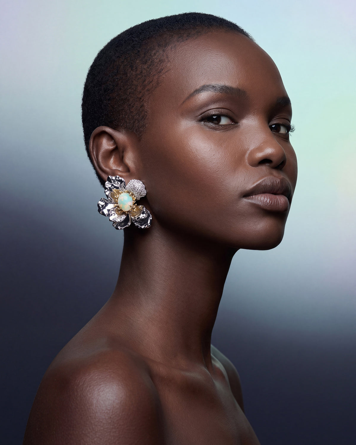 Blue Opal & Diamond Roi de la Lune Earrings