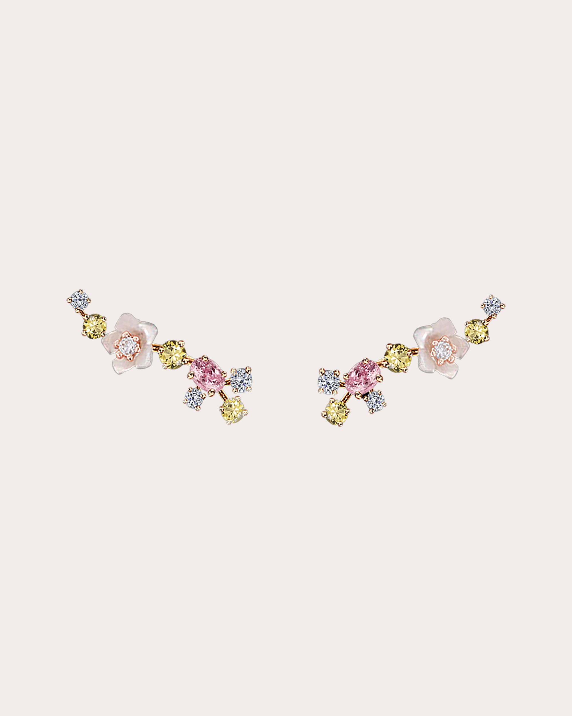 Diamond Rose Floral Ear Climbers
