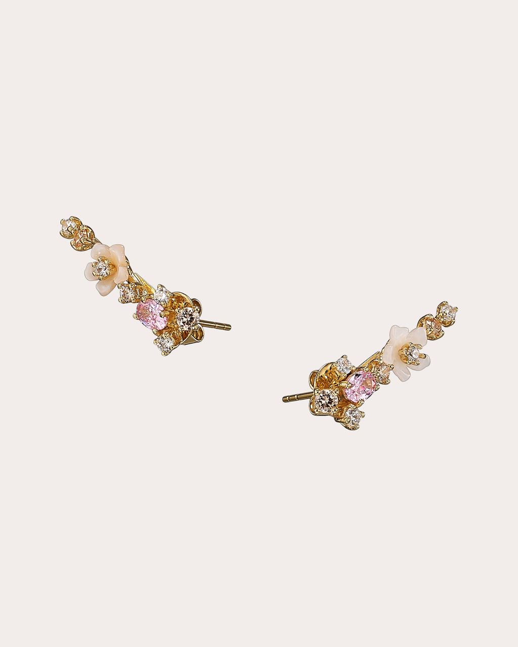 Diamond Rose Floral Ear Climbers