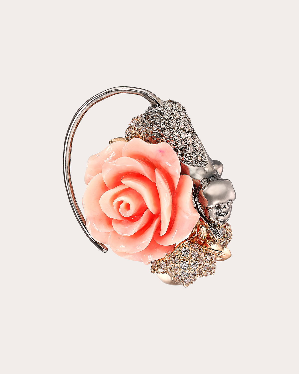 Diamond Carved Rose Monkey Ring