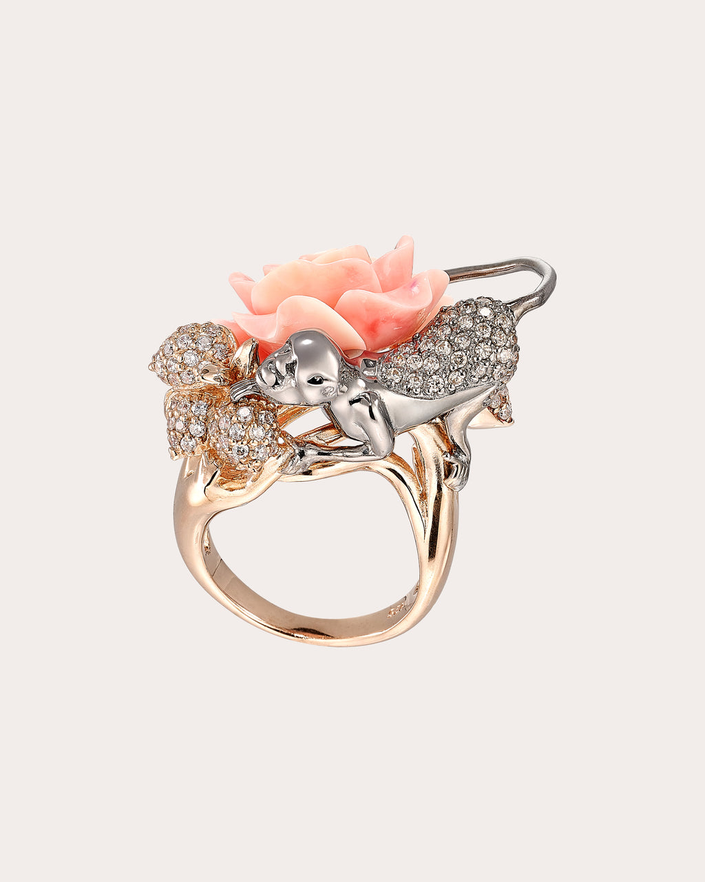 Diamond Carved Rose Monkey Ring