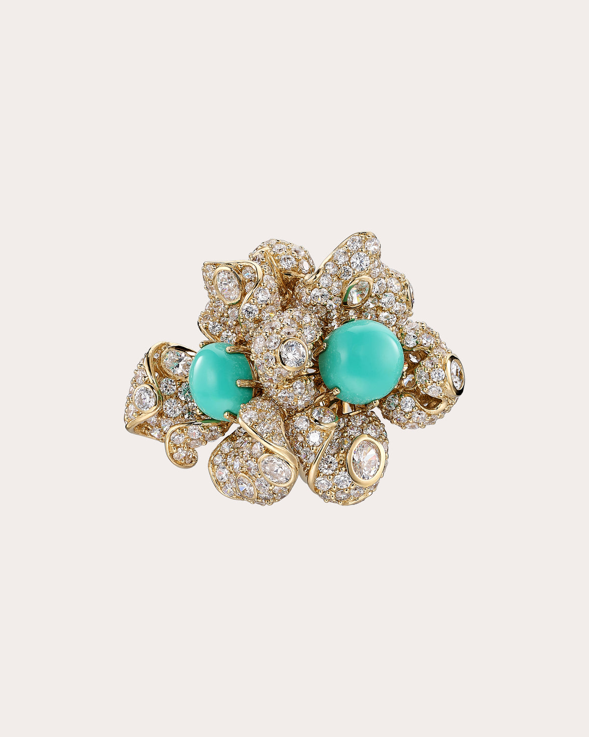 Turquoise & Diamond Blossom Ring
