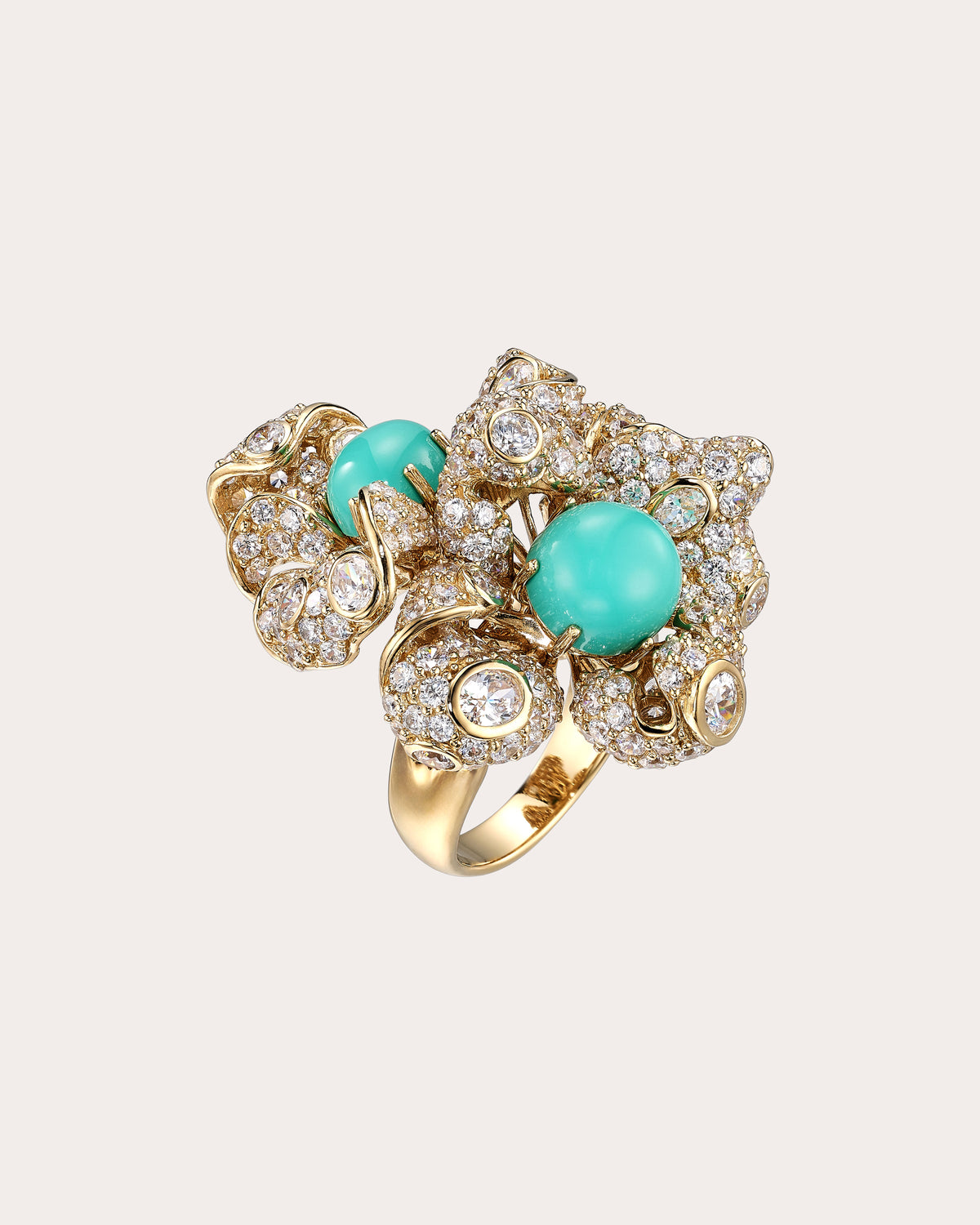 Turquoise & Diamond Blossom Ring