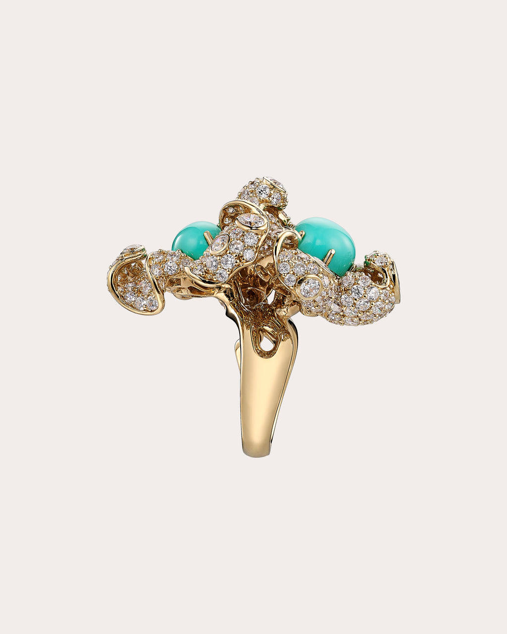 Turquoise & Diamond Blossom Ring