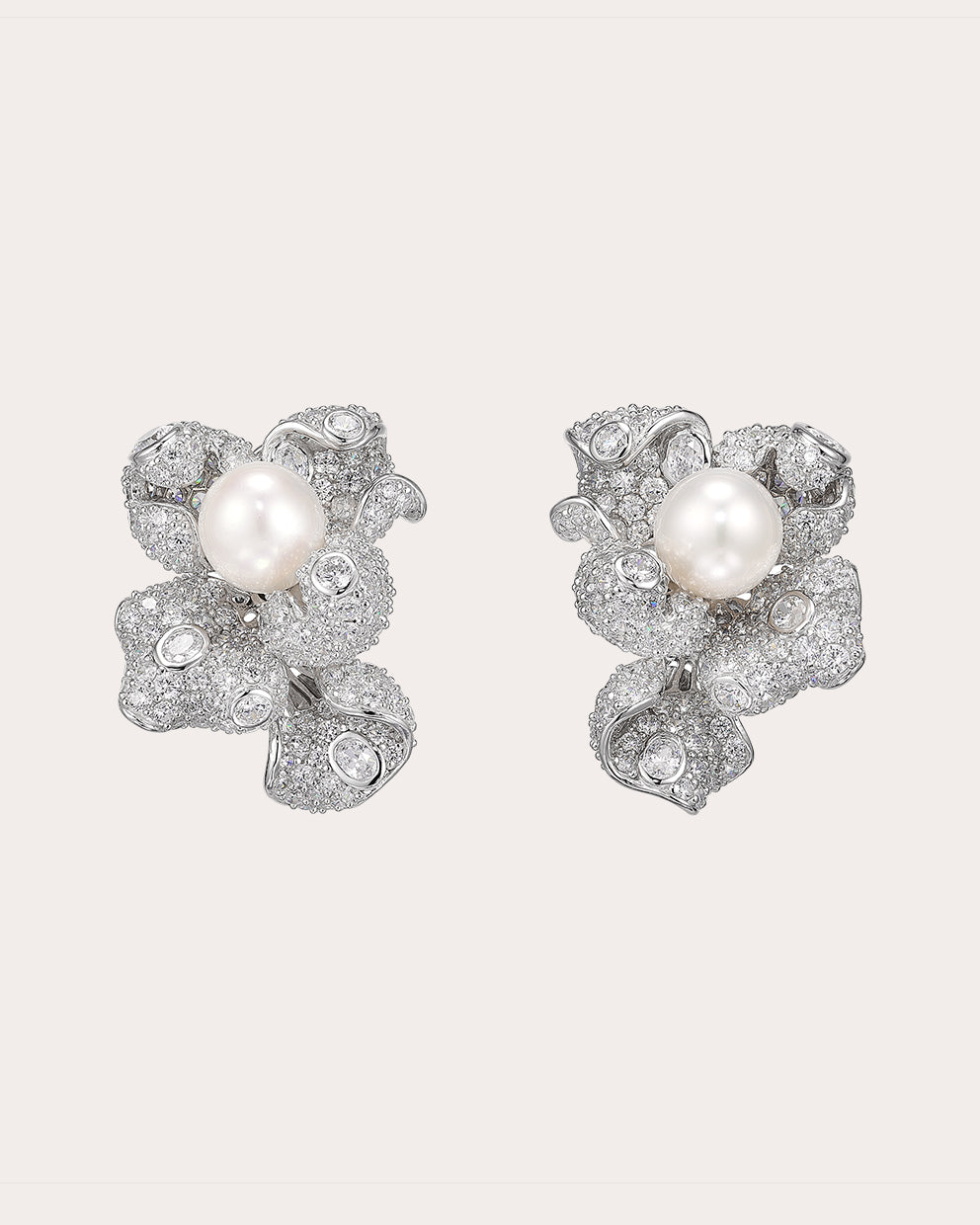 Diamond & Cultured Pearl Blossom Stud Earrings