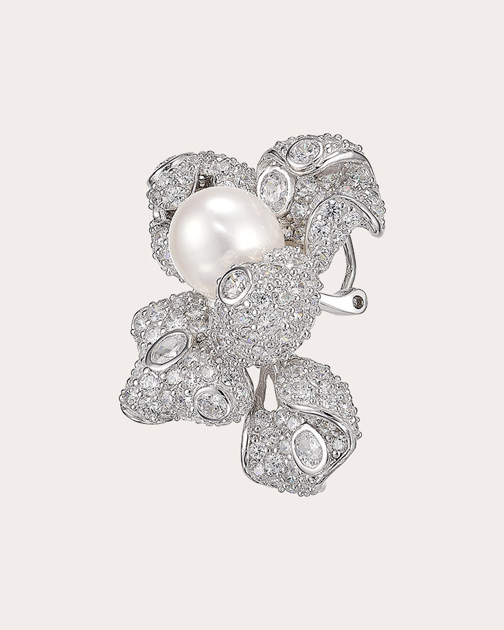Diamond & Cultured Pearl Blossom Stud Earrings