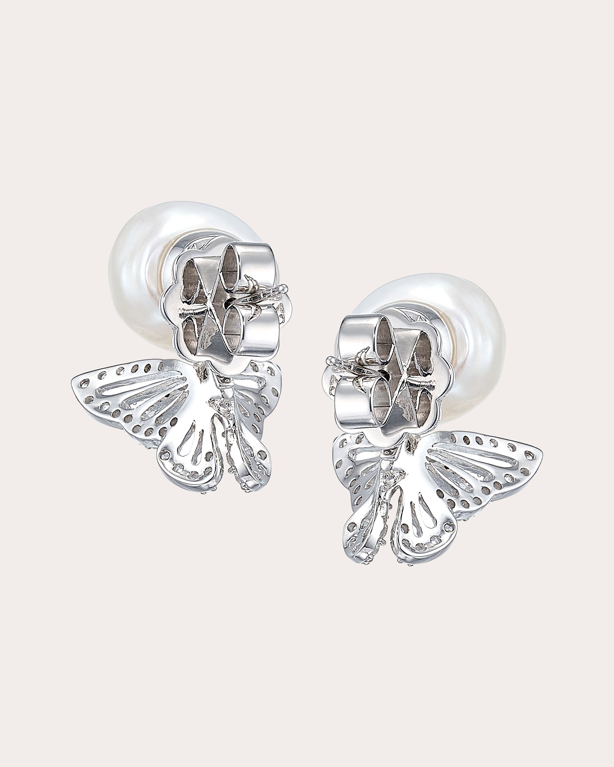 Diamond & Pearl White Butterfly Stud Earrings