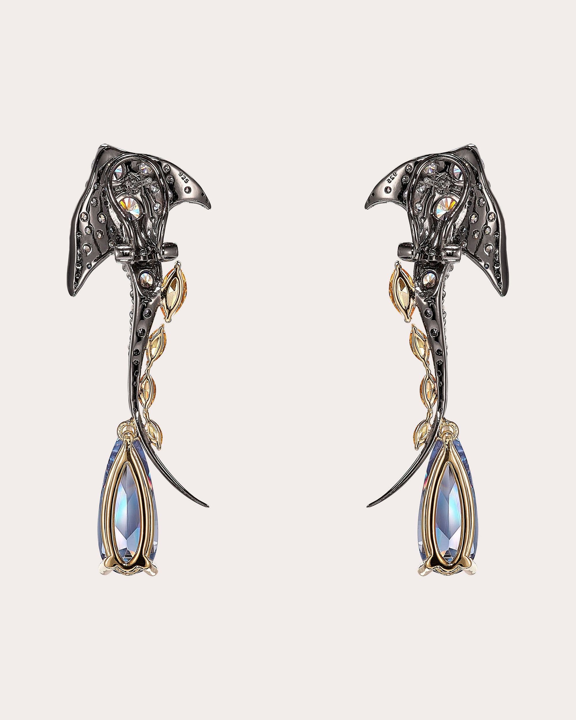 Diamond & Blue Spinel Aqua Ray Drop Earrings