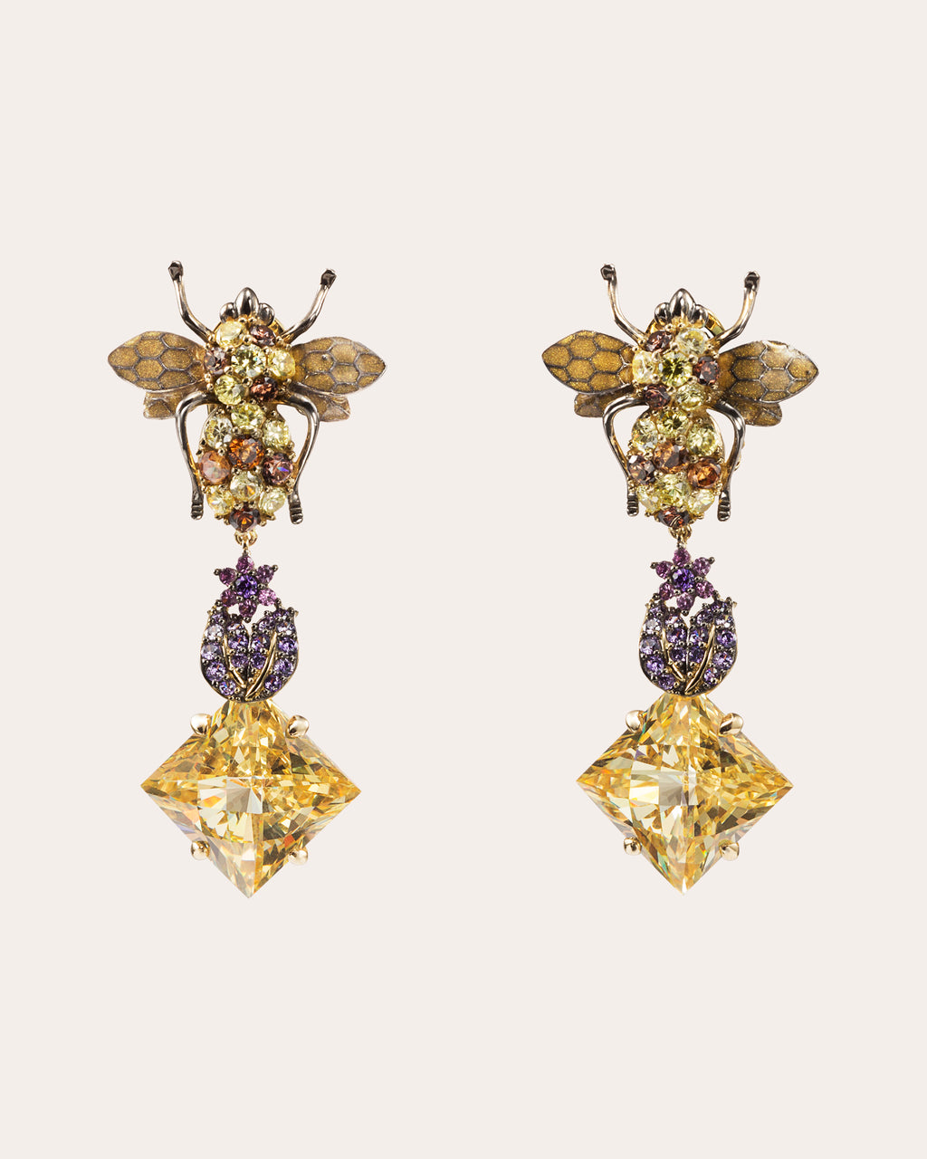 Citrine & Amethyst Bumble Drop Earrings