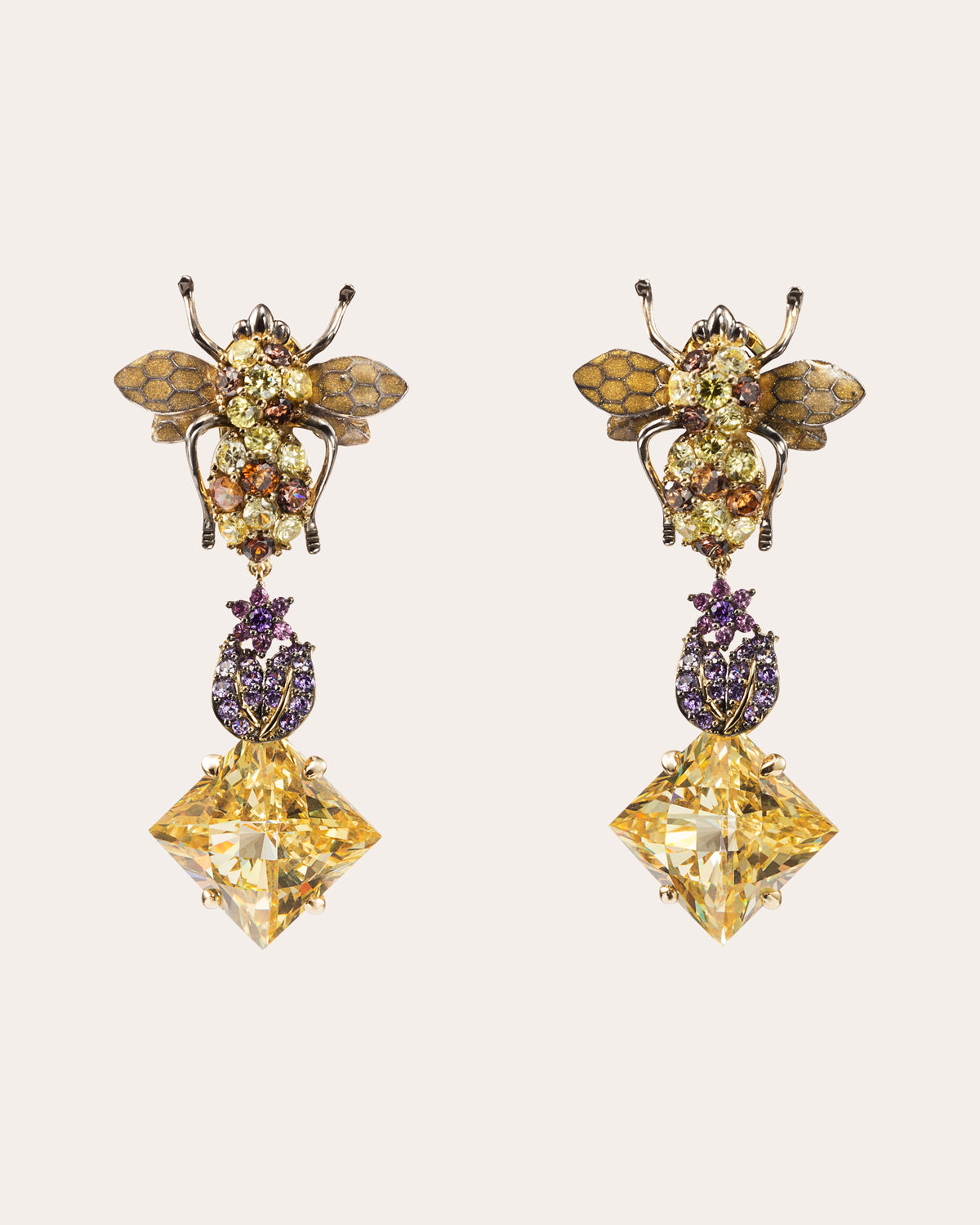 Citrine & Amethyst Bumble Drop Earrings