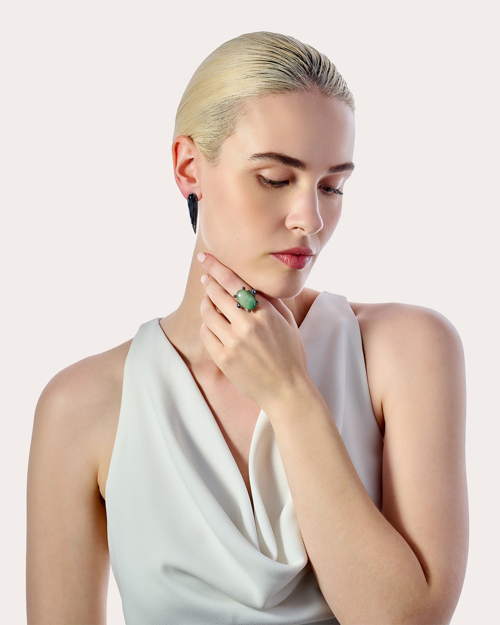 Jade & White Topaz Matrix Love & Pain Ring