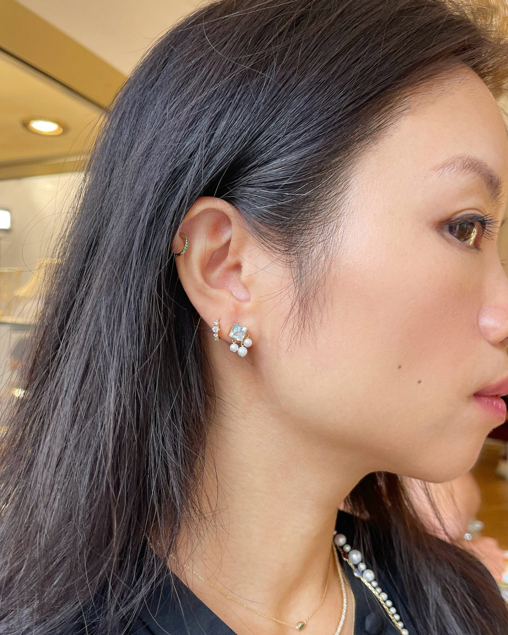 Aquamarine & Pearl Nymph Stud Earrings