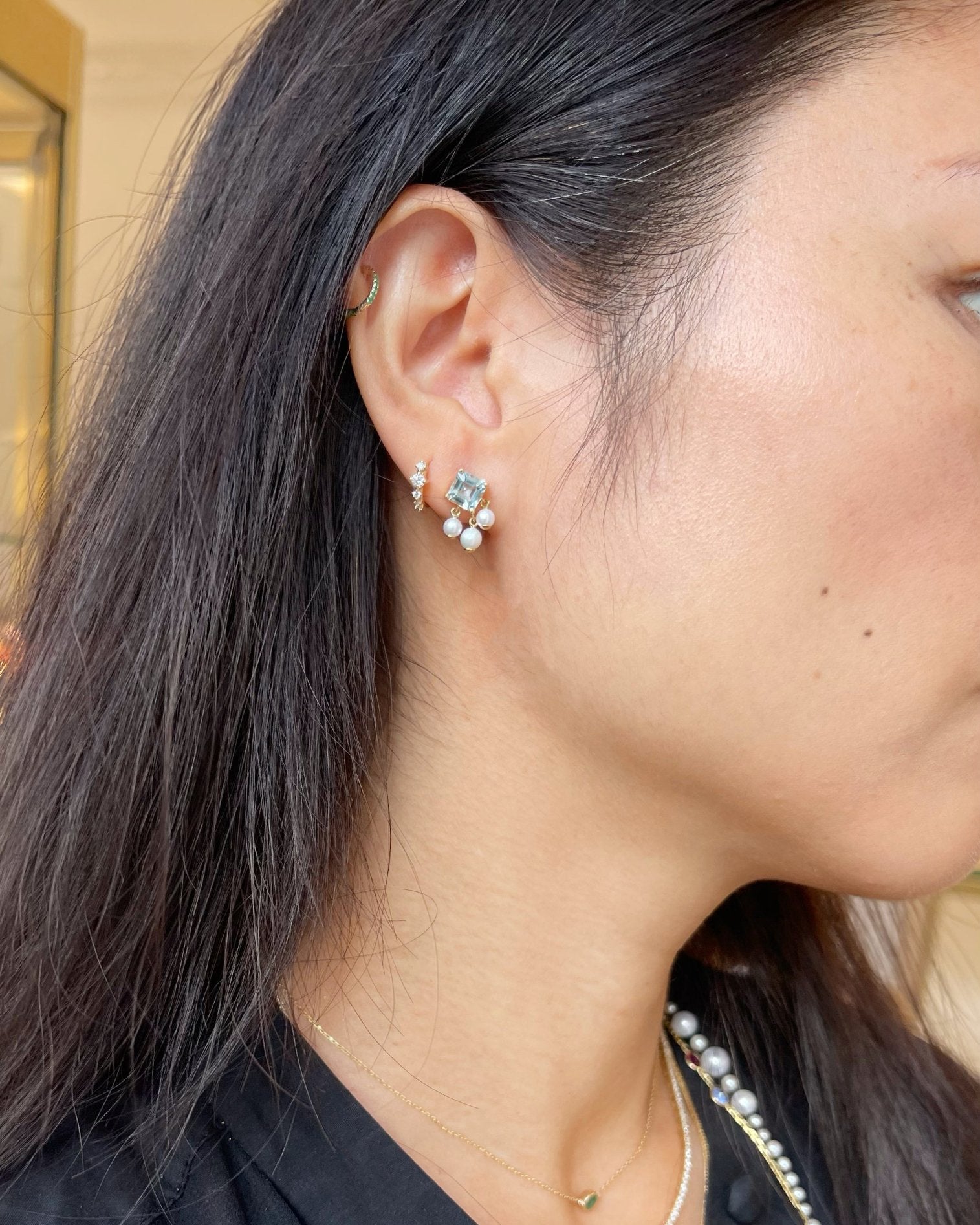 Aquamarine & Pearl Nymph Stud Earrings