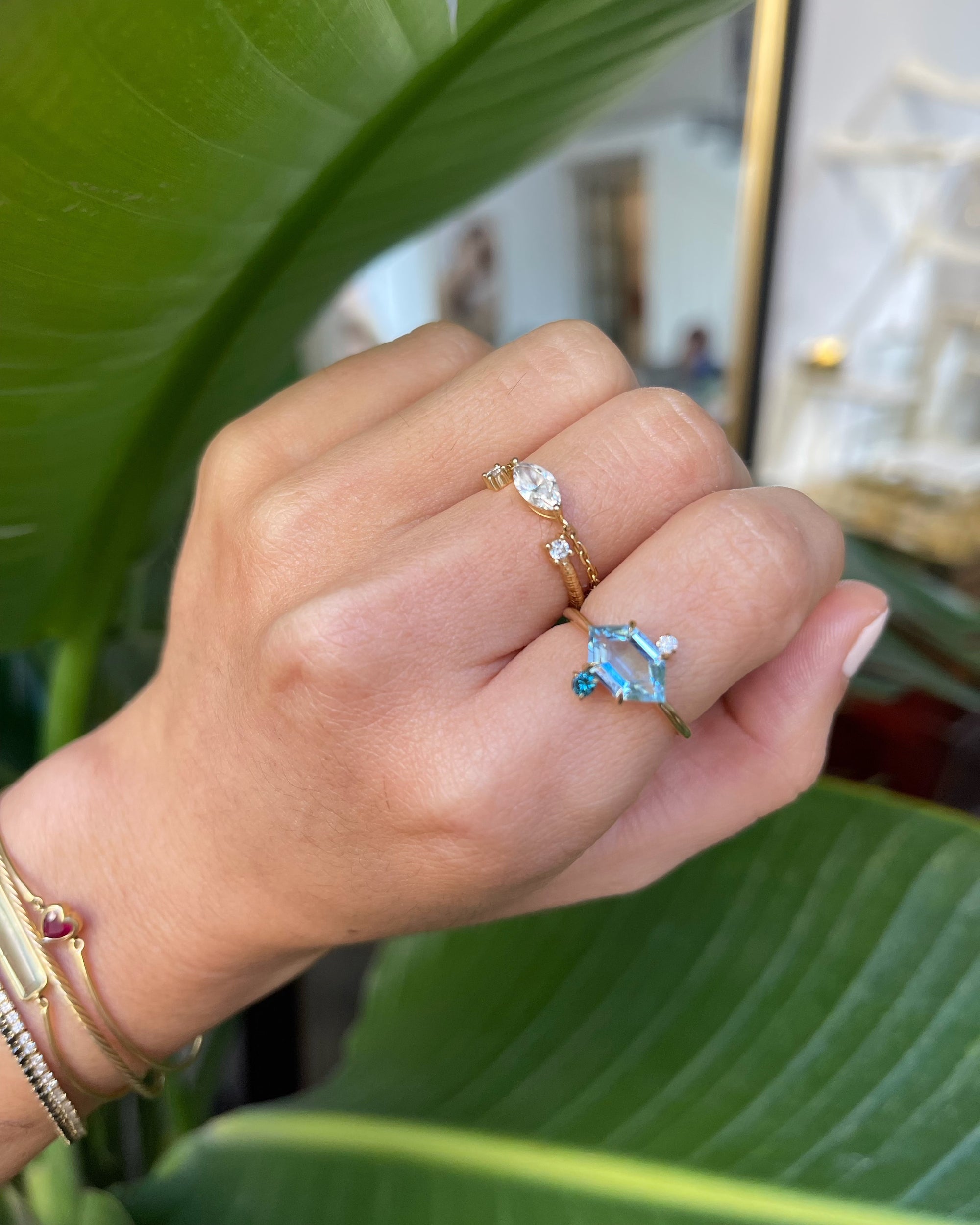 Aquamarine & Blue Diamond Puzzle Ring