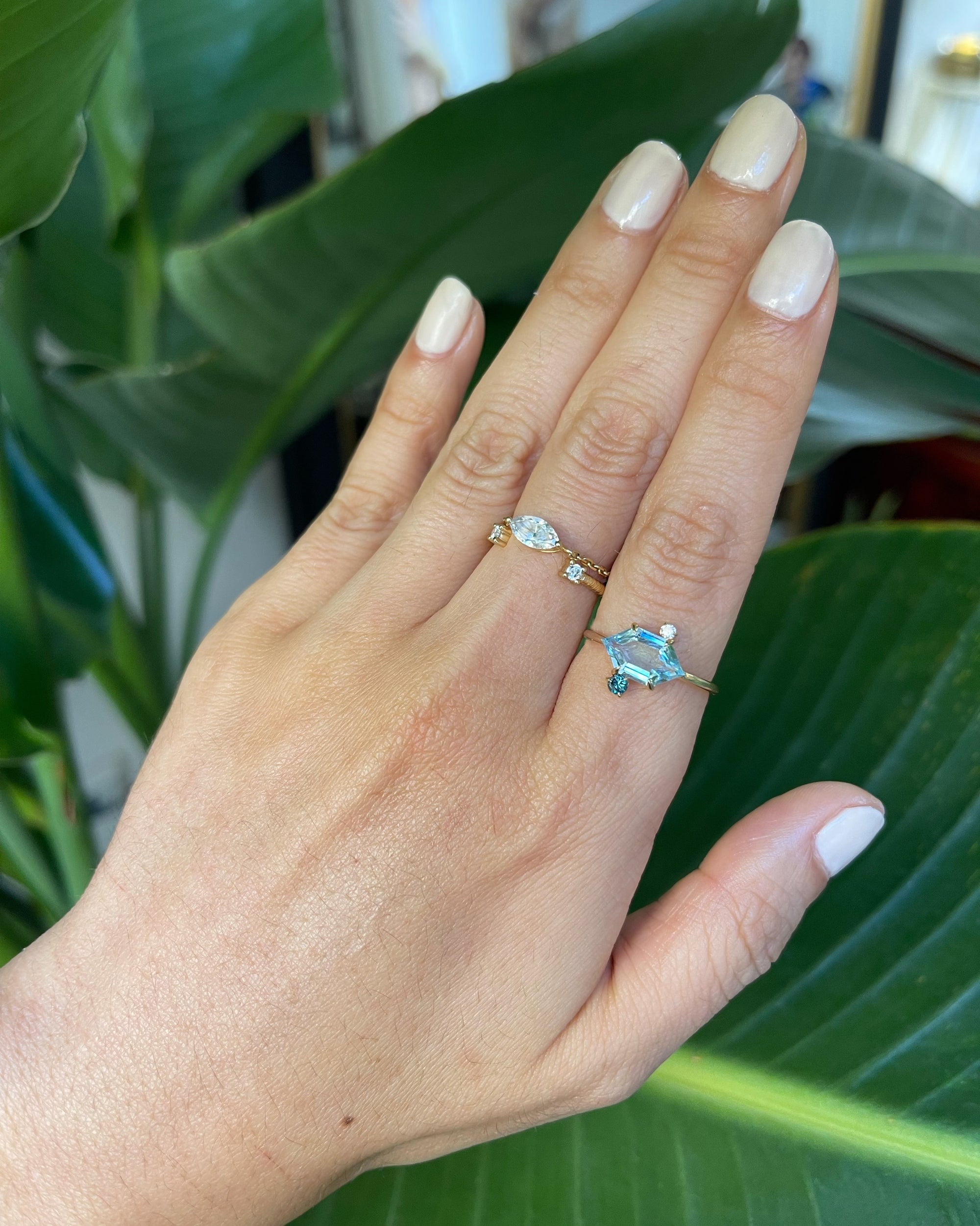 Aquamarine & Blue Diamond Puzzle Ring