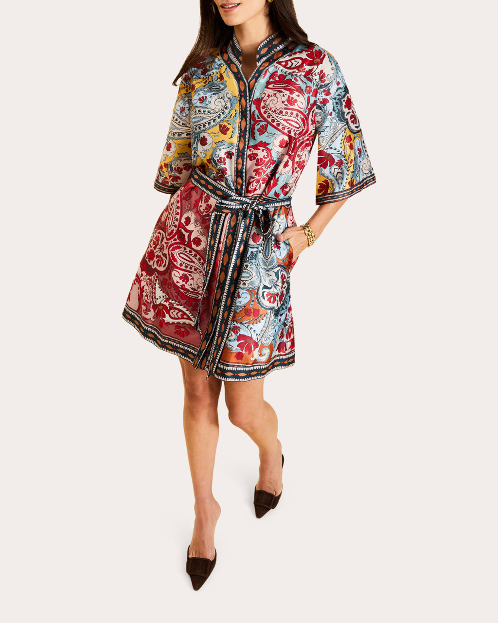 Aracati Patchwork Twill Mini Shirt Dress