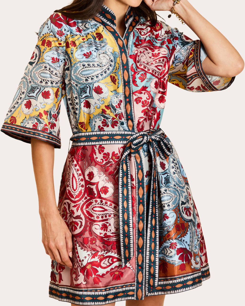 Aracati Patchwork Twill Mini Shirt Dress