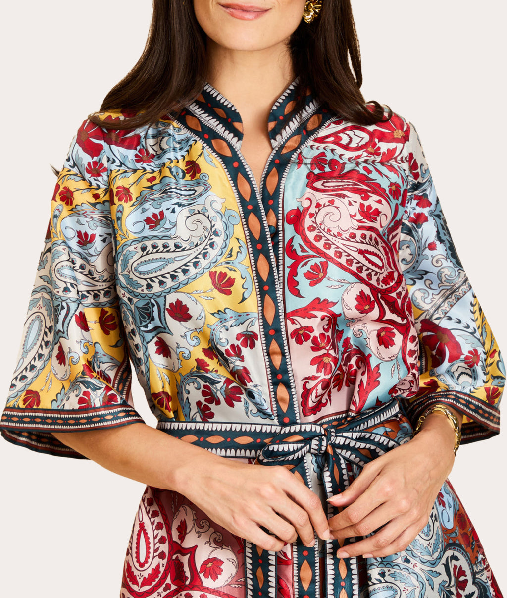 Aracati Patchwork Twill Mini Shirt Dress