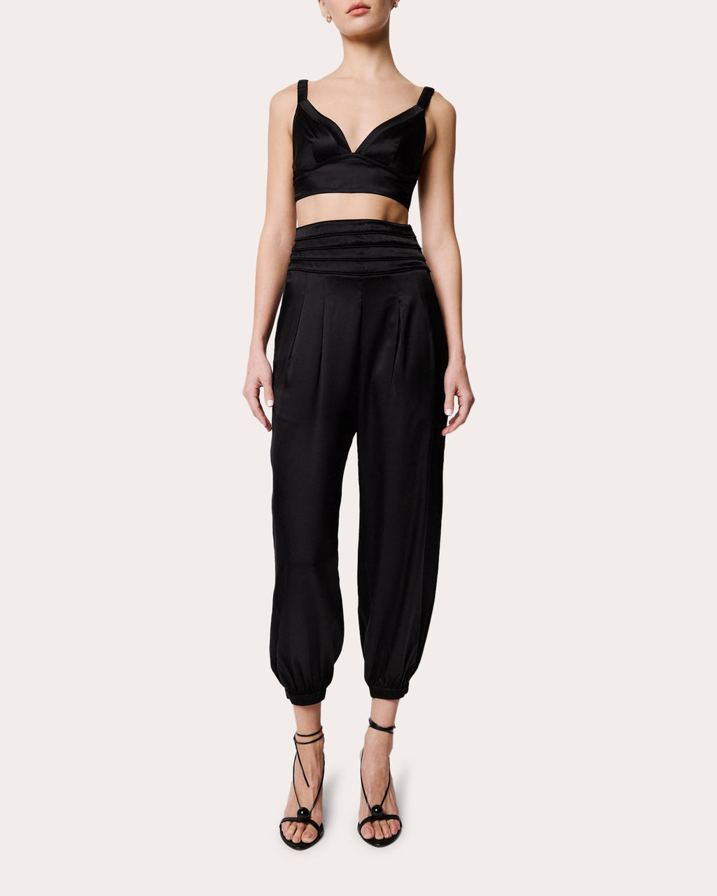Avenoir Cropped Pleated Stretch Silk Pants