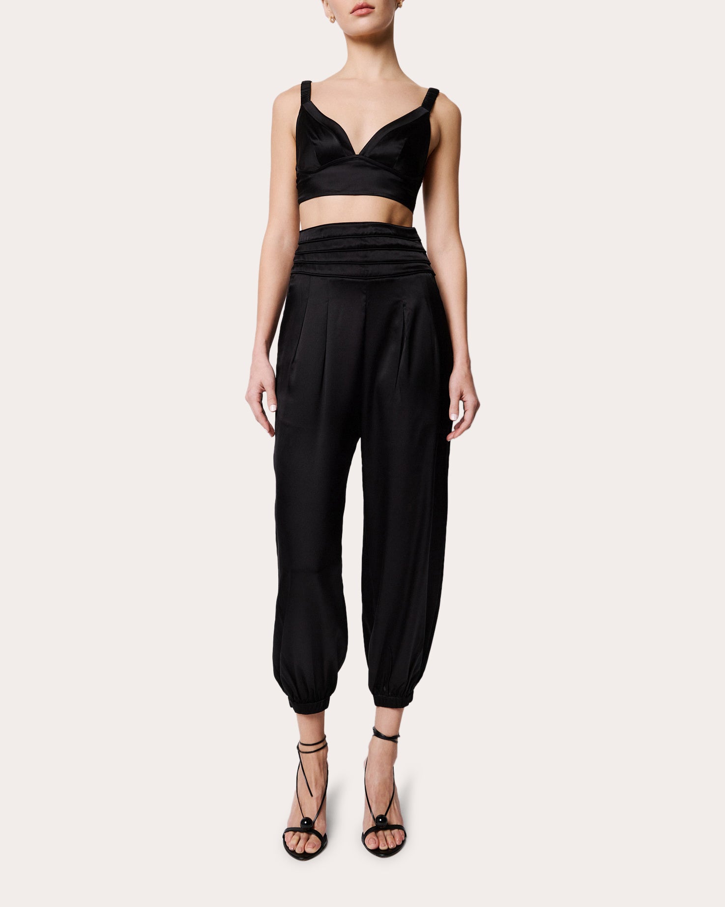 Avenoir Cropped Pleated Stretch Silk Pants
