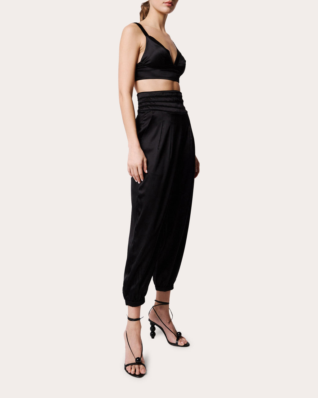 Avenoir Cropped Pleated Stretch Silk Pants