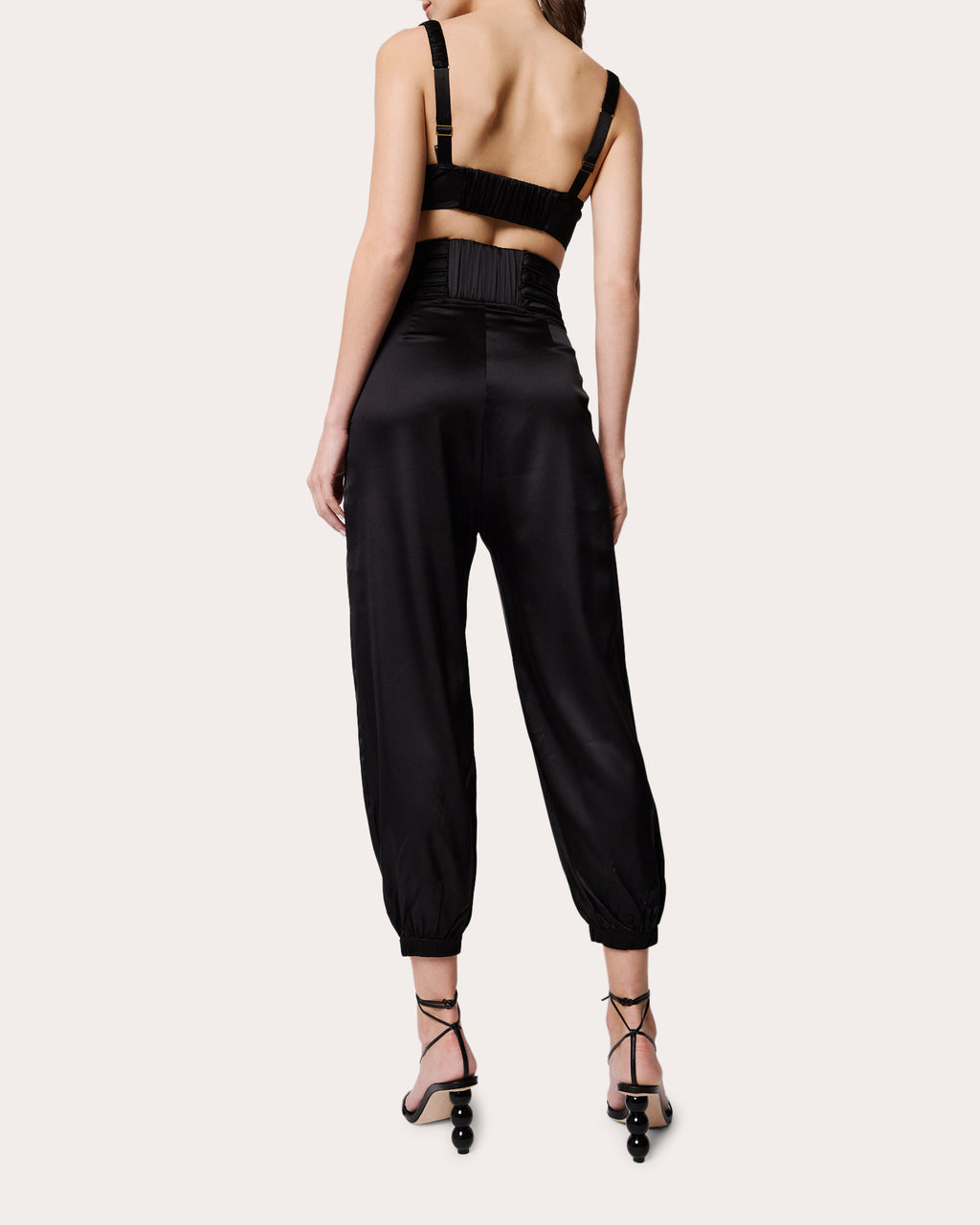 Avenoir Cropped Pleated Stretch Silk Pants