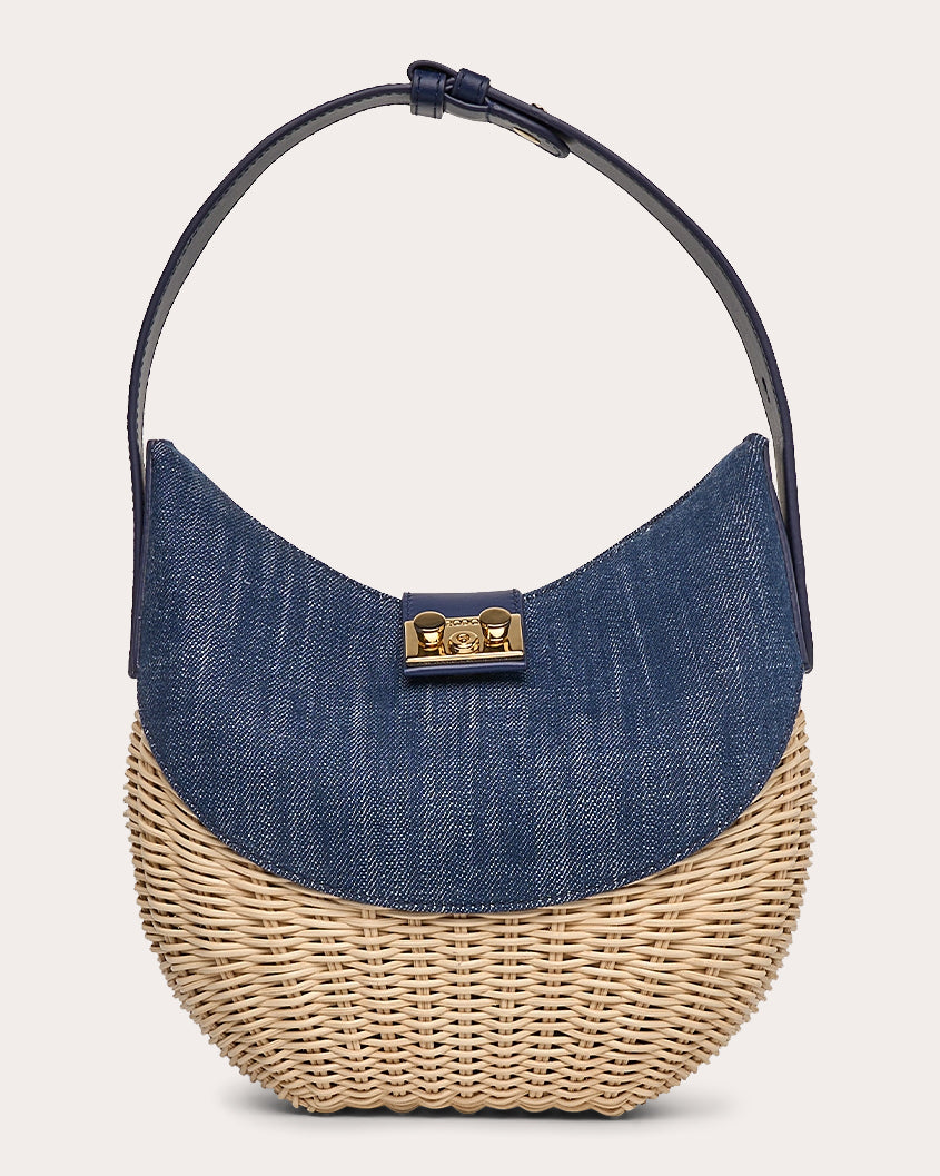 Laurelle Willow Denim & Wicker Shoulder Bag